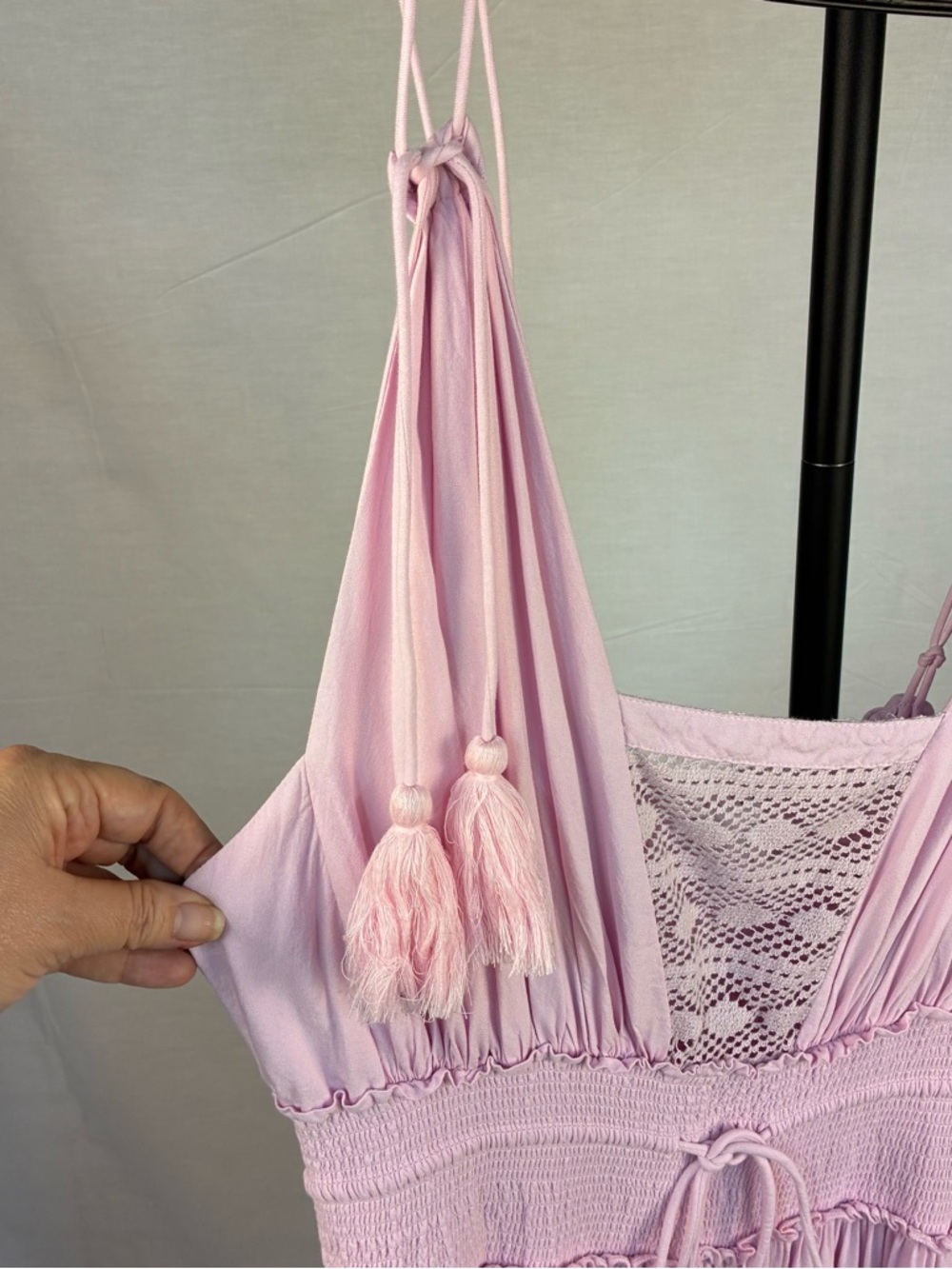 Venus Pink Lace-Up Open Back Maxi Dress L - Picture 3 of 10